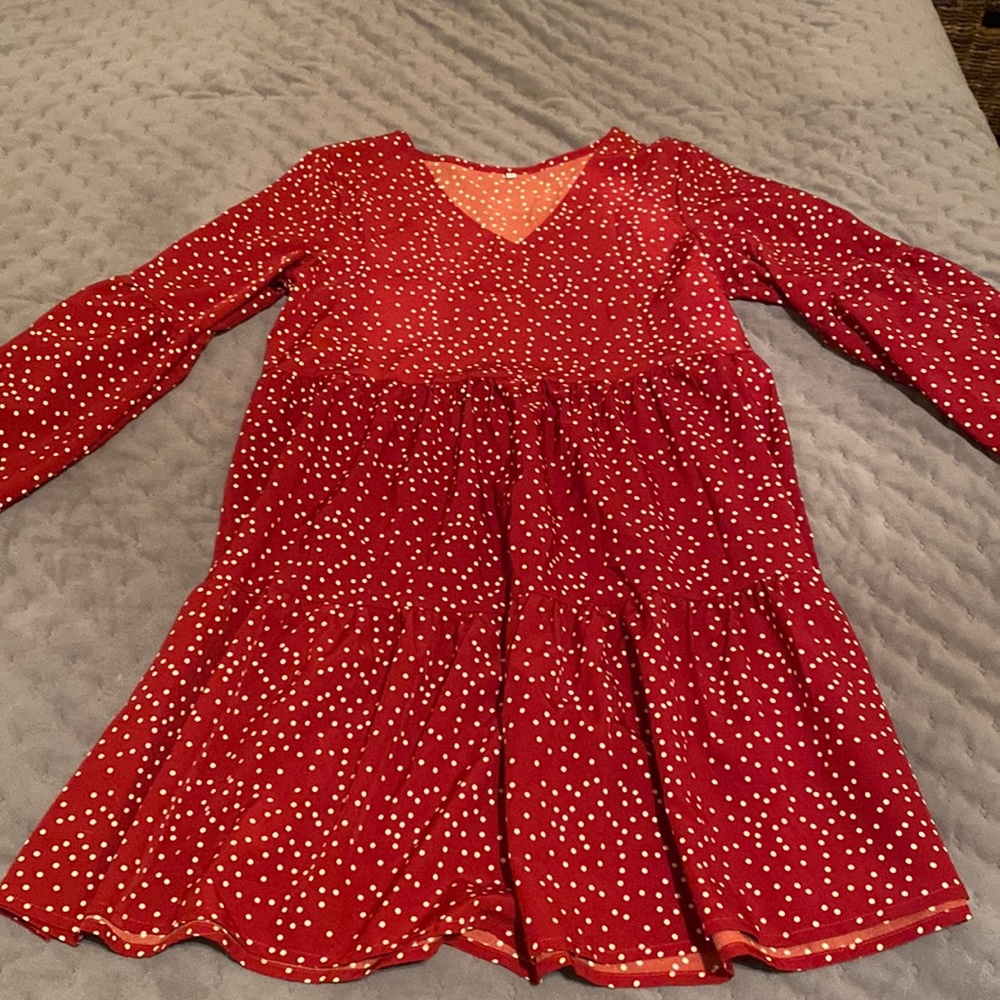 Flowy red polka dot dress
